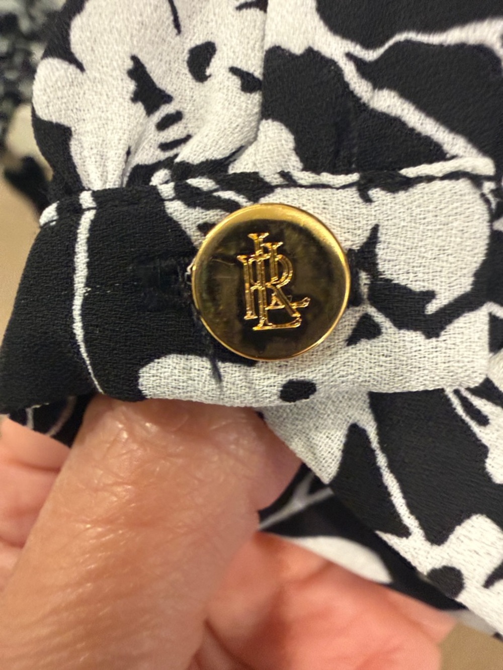 Lauren Ralph Lauren Black and White Floral Tie-Neck Blouse - Picture 5 of 8